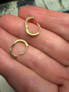 Gold filled hoops earrings “DJE” hallmark w CZs  -small -sterling‎ silver 925